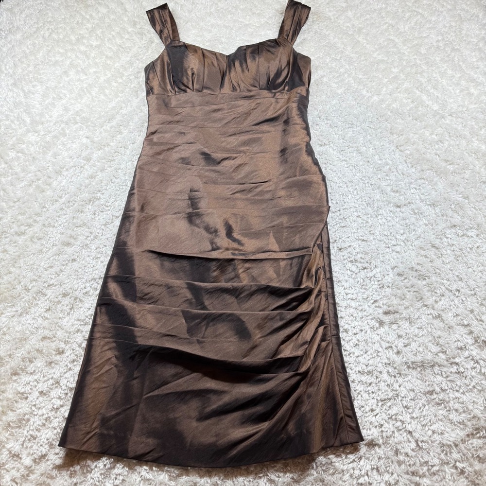 Bill Levkoff Dress 4 Brown Midi Sleeveless Party Cocktail Ruched Formal Sexy